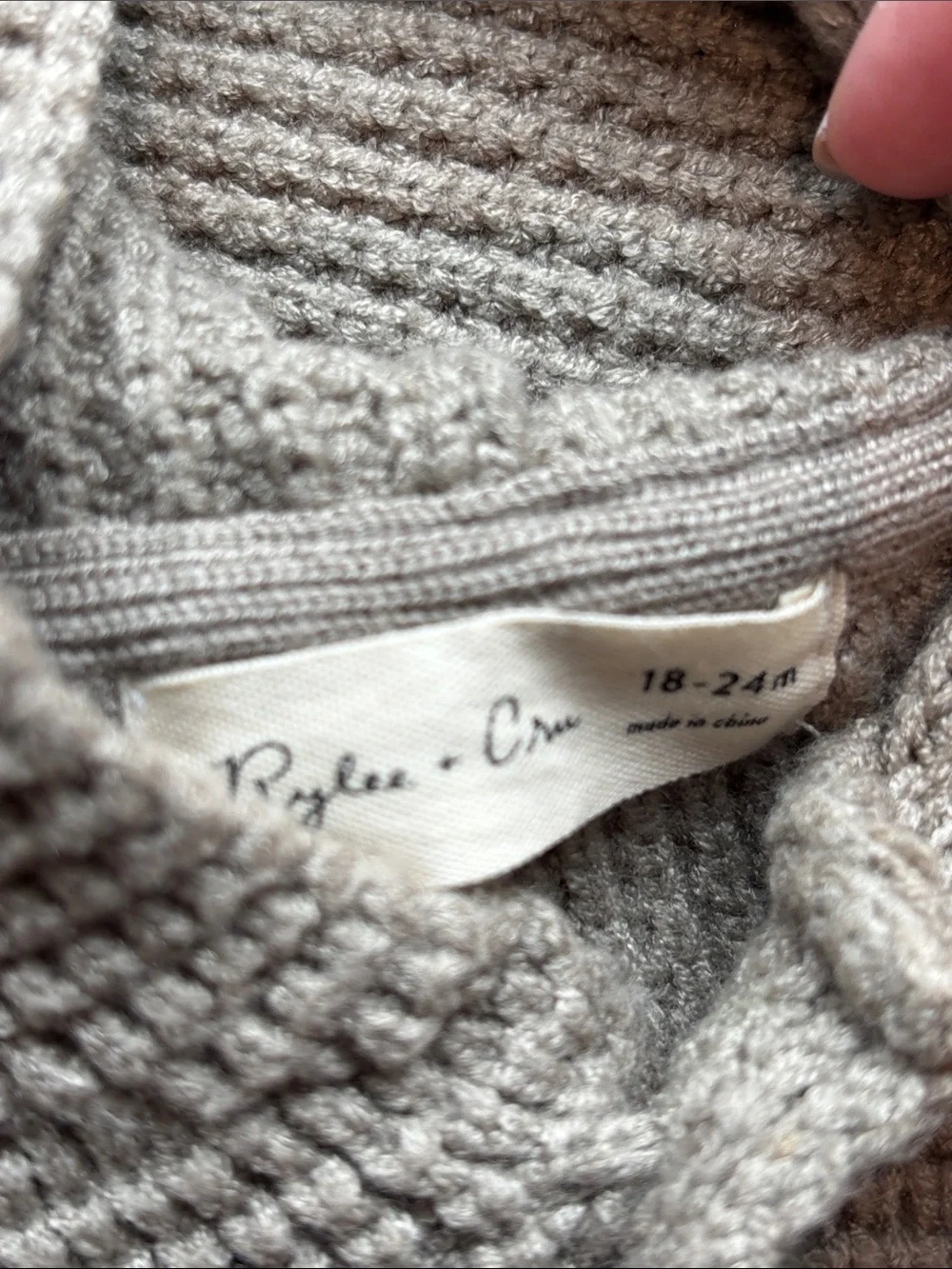 Rylee + Cru Taupe Knit Hooded Cardigan with Pom Pom